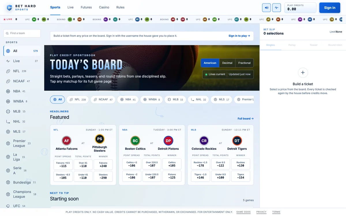 Bet Hard Sports website designed and built by Landon Scales