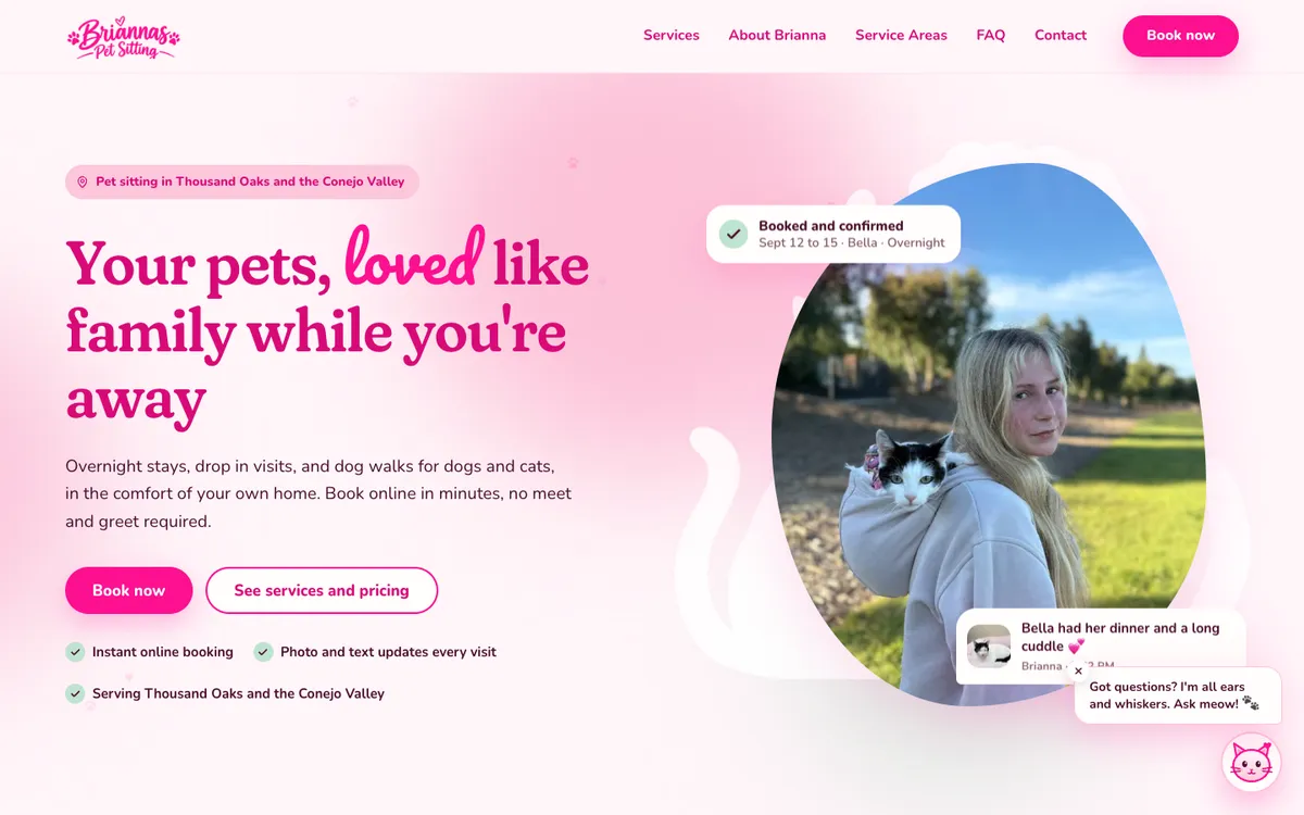 Brianna's Pet Sitting website designed and built by Landon Scales