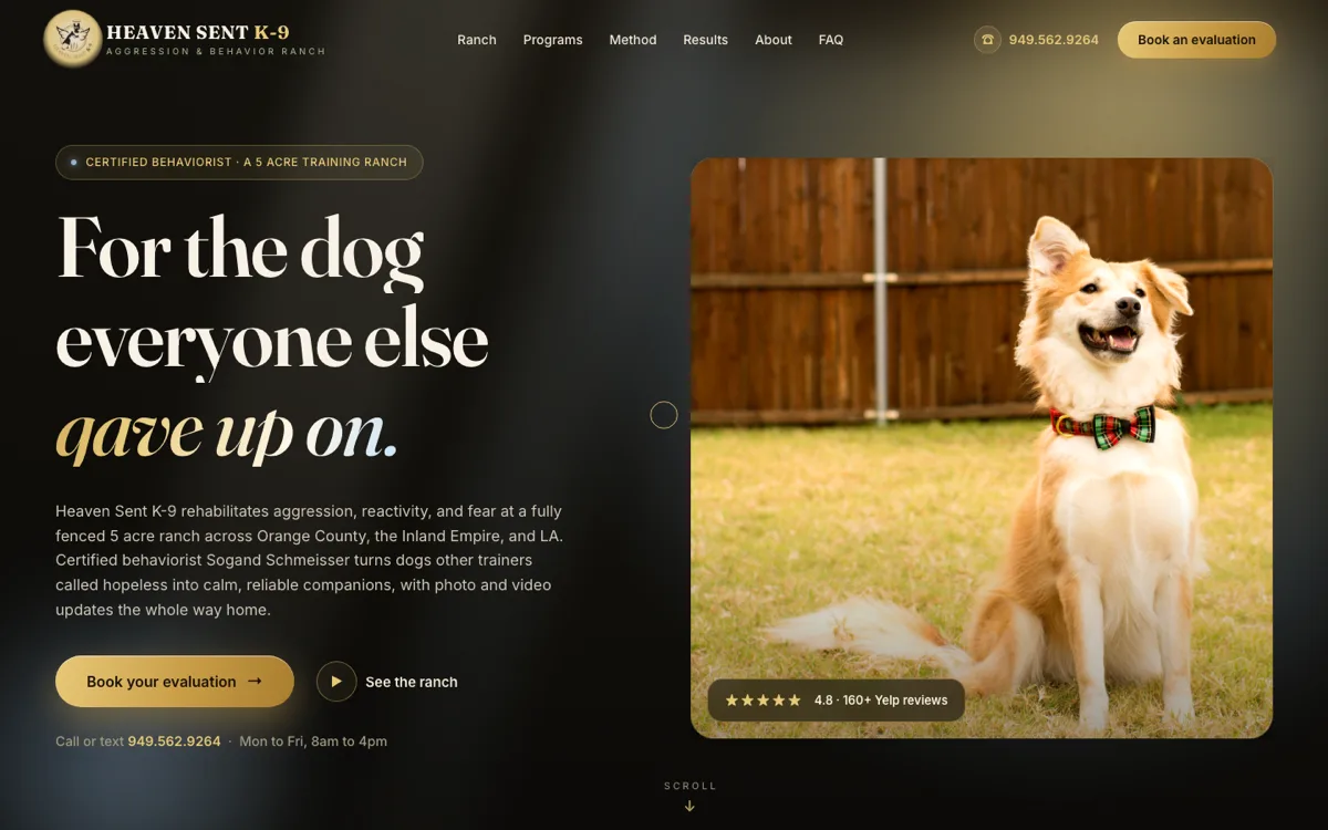 Heaven Sent K-9 website designed and built by Landon Scales