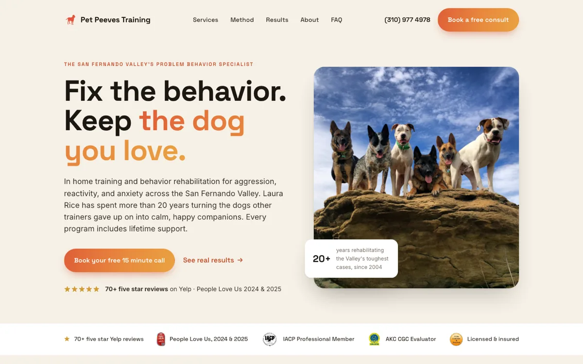Pet Peeves Training website designed and built by Landon Scales