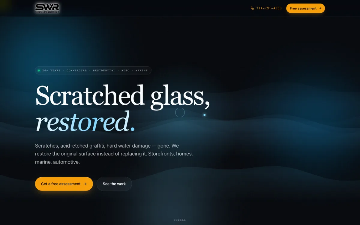 Scratched Window Repair website designed and built by Landon Scales